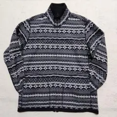 UNIQLO★ジップアップフリースジャケット リバーシブル(幾何学的/黒)　XL