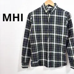 141 MHI 長袖ネルシャツ　チェック　トップス 羽織　ボタン S 緑　春秋冬
