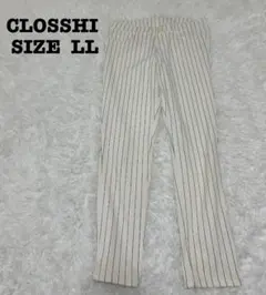 クロッシー テーパードパンツ LL 白 ストライプ 綺麗め ストレッチ[664]のサムネイル