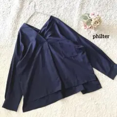 フィルター ネイビー Vネック 長袖シャツ M ポリ ポケット philter
