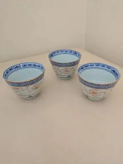 中国茶器 3個セット 青と白の装飾