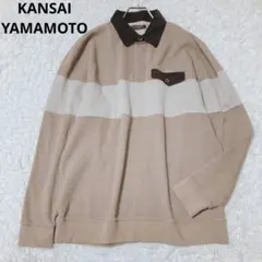 カンサイヤマモト　長袖ポロシャツ　カットソー　配色　ボーダー切替　カジュアルのサムネイル