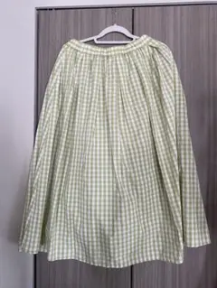 GU グリーンチェック フレアスカート XL