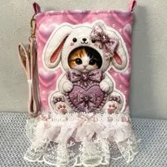 みけねこちゃん☆ころりんトートバッグ ハートキルト＆レースハート