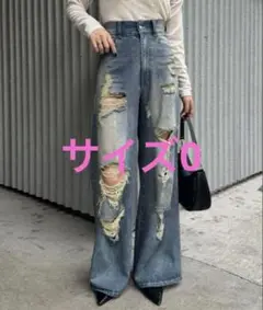 chico ダメージワイドデニムパンツ ブルー　サイズ0 チコ