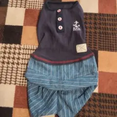 犬服 マリン風 ワッフル地　ロンパース（美品）のサムネイル