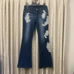 ★《POLA ディニュー》　y2kフレアパンツデニム刺繍　9号