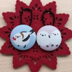 シマエナガ　しまえなが　小鳥　くるみボタン　ヘアゴム　38mm2個セット