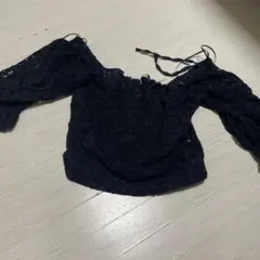 ZARA ネイビー レース オフショルダー M