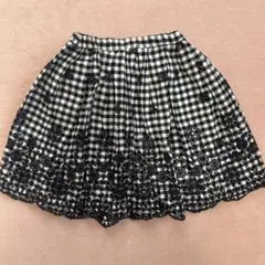 エニィファム刺繍入り黒白チェックスカート 100cm〜110㎝SS表記綿100