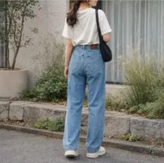 Lee　ストレート　ブルー　デニムパンツ　レディース　日本製　革パッチ　S