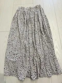 しまむら ドット柄プリーツロングスカート　裏地付き　L
