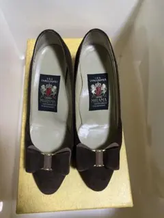 【日本製】MIHAMA ミハマ スエードパンプス リボン 22cm ブラウン