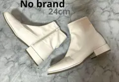 美品オフホワイト白ジッパー付きショートブーツフェイクレザーL 24相当アイボリー