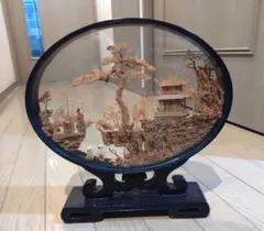 中国工芸品　コルク彫刻 飾り物 円形