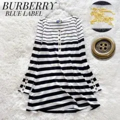 【美品】BURBERRY　ウール混　薄手チュニックカットソー　金ボタン　38／M