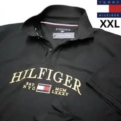 新品 トミーヒルフィガー XXL 刺繍ロゴ ポロシャツ 黒 ゴルフにも