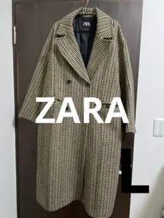 ZARA 千鳥柄 ダブルブレスト ロングコート　 L