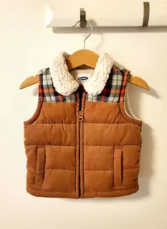 ★OLD NAVY★コーデュロイ×チェック★温かダウンベスト★12-18Mのサムネイル