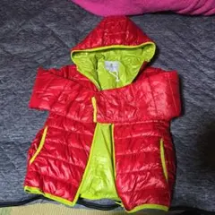 赤緑フード付き中綿コート 100cm