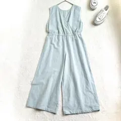 Cheer】綿麻 サロペット オールインワン ワイドパンツ リネン混