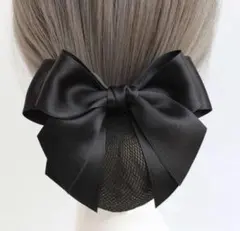シニヨンネット バレッタ リボン ブラック ヘアアクセサリー