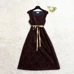 大きいサイズLAURA ASHLEY ノースリーブワンピース 孔雀柄 XL