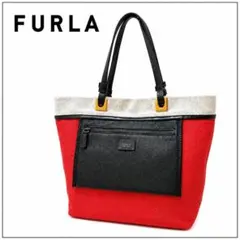フルラ FURLA トートバッグ ハンドバッグ 赤 黒 キャンバスレザー 大容量のサムネイル