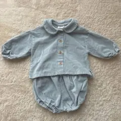 【美品】 韓国子供服 コーデュロイ セットアップ　S ライトブルー 80 90
