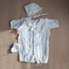 ホワイト レース付き ドレスオールセット　ベビードレス