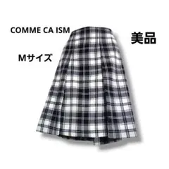 【美品】コムサイズム チェック柄 プリーツスカート モノトーン M P2