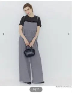 新品 coca クロス シャーリング ぺプラム オールインワン　グレーのサムネイル