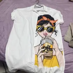 イラストプリント ホワイトシャツロング