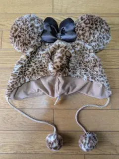 美品★ディズニー★ファンキャップ★ヒョウ柄★ミニー★リボン★被り物