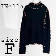 イネラ 【F】 ランダムタックメローニットトップス ブラック系 シンプル 長袖