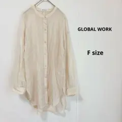 GLOBAL WORK シアーバンドカラーチュニックシャツ　F ベージュ　長袖のサムネイル