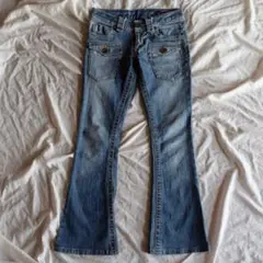 y2k グランジ　デニム　フレア　ワイド　ダメージ　パンツ　ギャル　平成