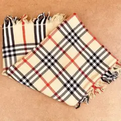 チェック フリンジストール ベージュ系 大判マフラー ノーブランド！