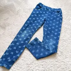 120 moujonjon デニム風ロングパンツ ハート柄 春 薄手 保育園