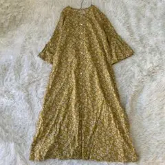 ina イナ　花柄シャツロングワンピース　前ボタンフリーサイズ