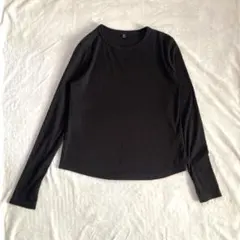 GU L 黒 ブラック 長袖 Tシャツ 春夏服 レディース Uネック 韓国 無地