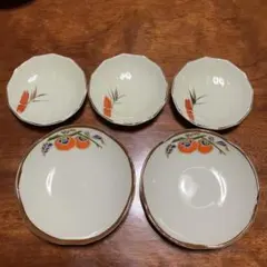 【匿名配送】　古道具　小皿　豆皿　５枚セット　竹　柿