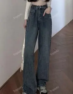 shein Honeyspot 無地柄 ハイウェスト ワイドレッグ ジーンズ