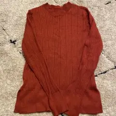 オレンジ リブ編み 長袖セーター
