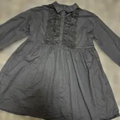 ミニワンピース　黒　ブラック　長袖ワンピース フリル　襟　merryjenny