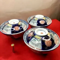 中国　染付　古伊万里　伊万里　ミツ丼　3個 伊万里焼 三ツ丼 三ツ鉢 大鉢 時代物 骨董 M