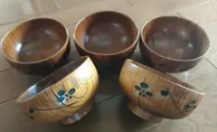 木製 汁椀 5客セット 花柄 漆器風のサムネイル
