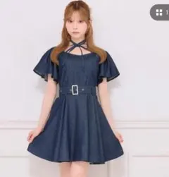 apres jour リボンネックデニムミニワンピース