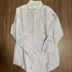 INHERIT ストライプ柄 長袖シャツ 100%リネン