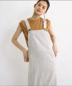C4 ozocベージュ リネン混 サロペットスカート　オーバーオールのサムネイル